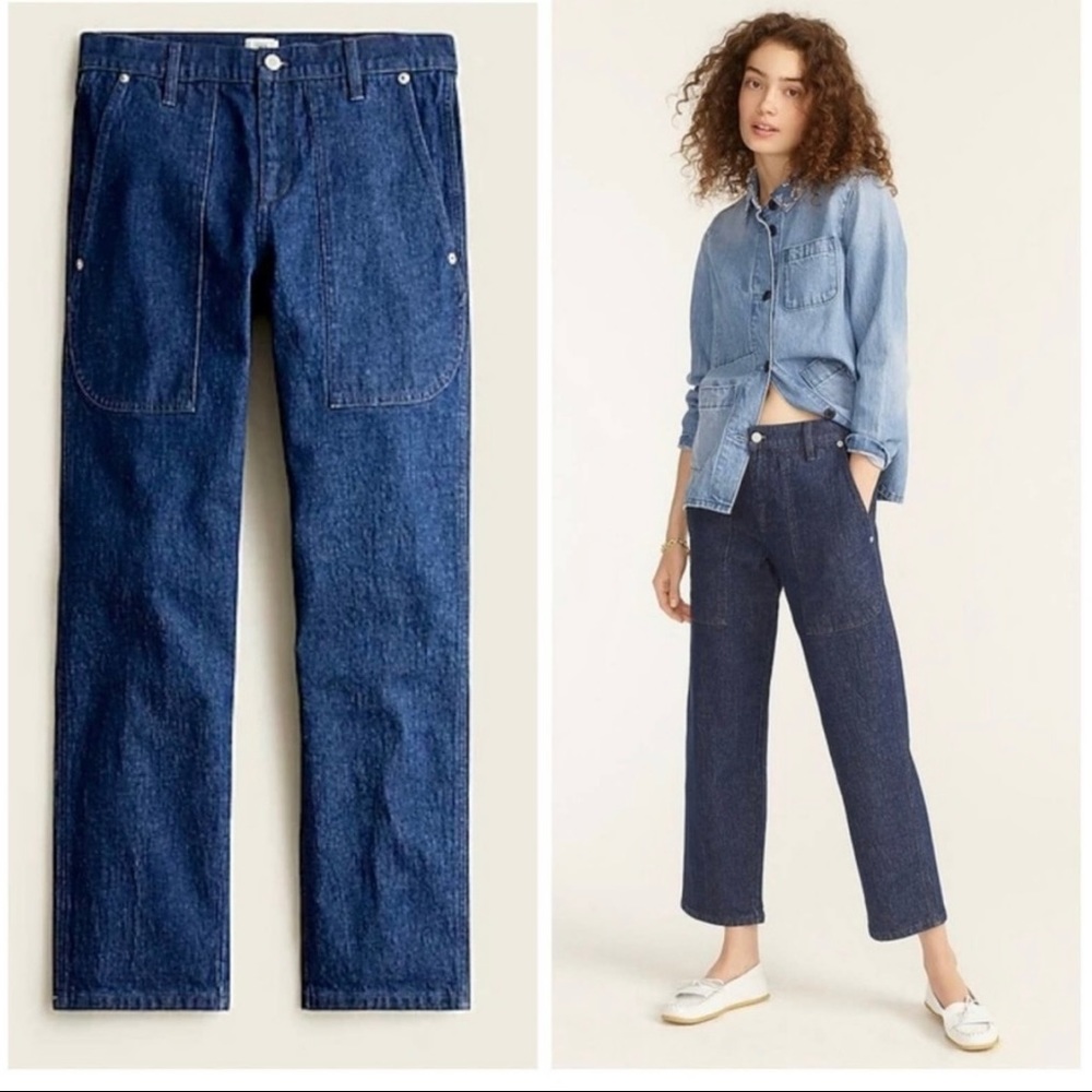 JCrew high rise patch pocket straight leg jean in indigo